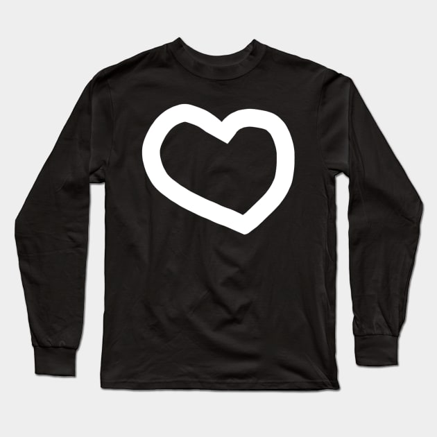 Minimal White Line Chunky Heart Valentines Day Long Sleeve T-Shirt by ellenhenryart